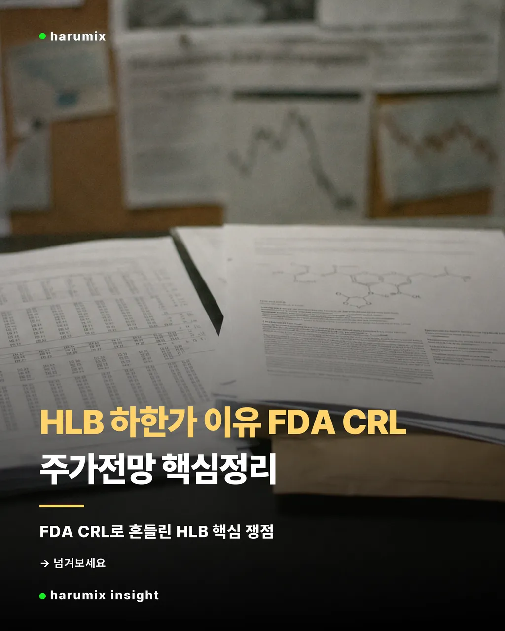 HLB 하한가 이유와 FDA CRL 충격을 상징하는 서류와 주가 그래프