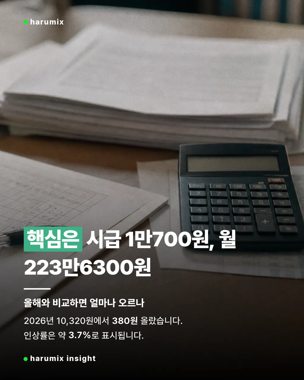 최저임금 인상 폭을 계산하는 서류와 계산기