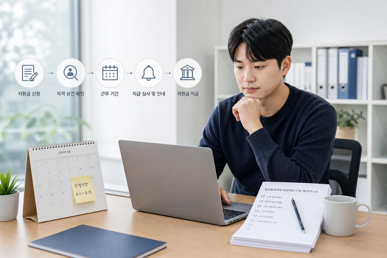 청년 근속지원금 지급 흐름을 확인하는 직장인 모습