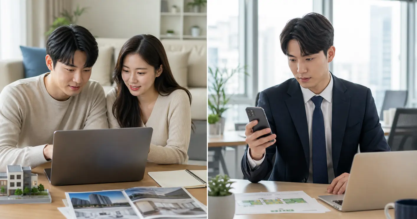 청년, 신혼부부, 생애최초 대상자가 각자 주택정책 자격을 확인하는 모습