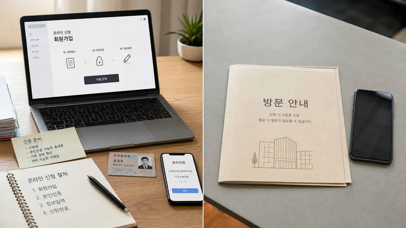 온라인 신청 가능 여부를 비교하며 확인하는 모습