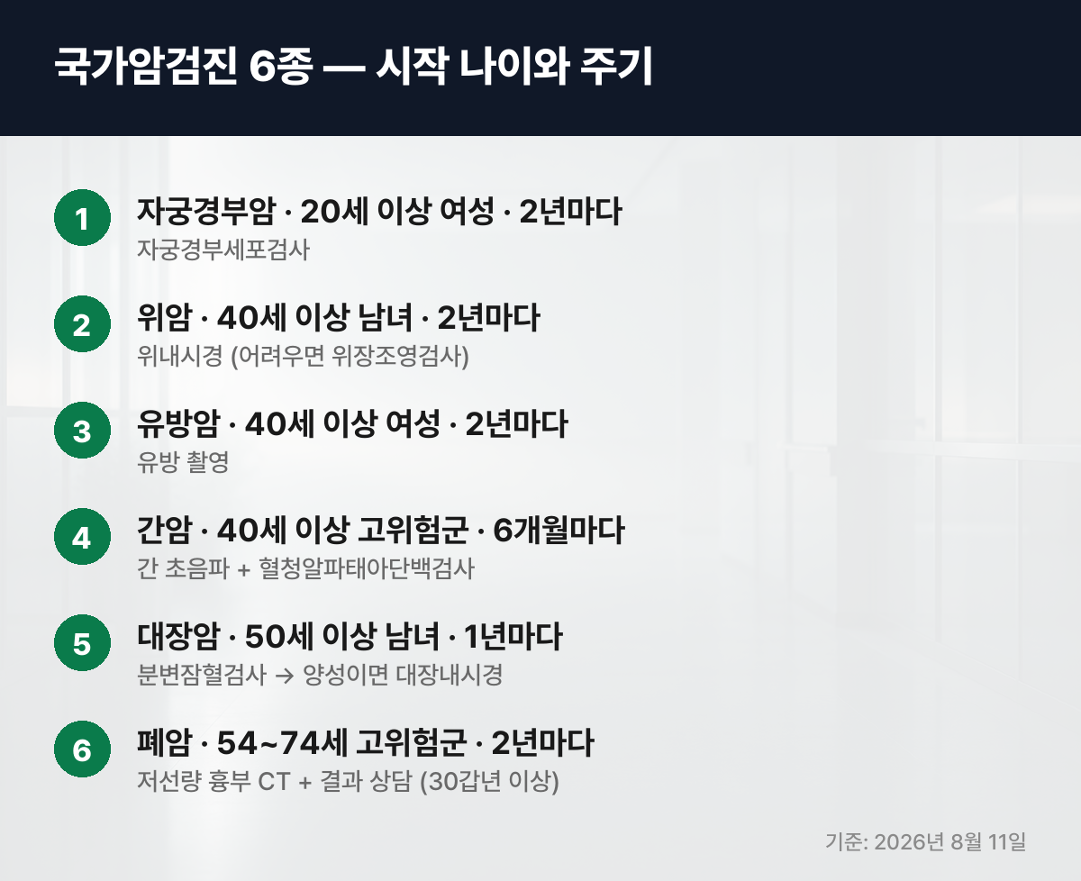 국가암검진 6종의 시작 나이와 주기