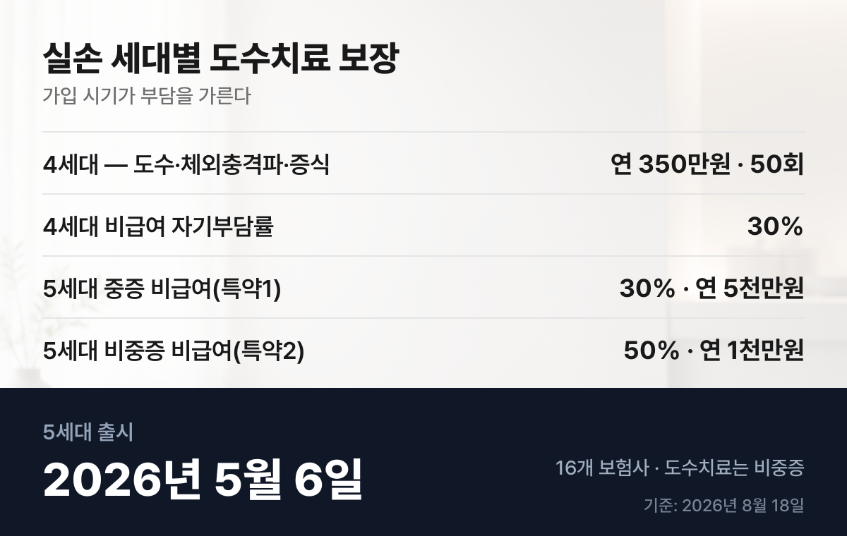 4세대와 5세대 실손 도수치료 보장 비교표