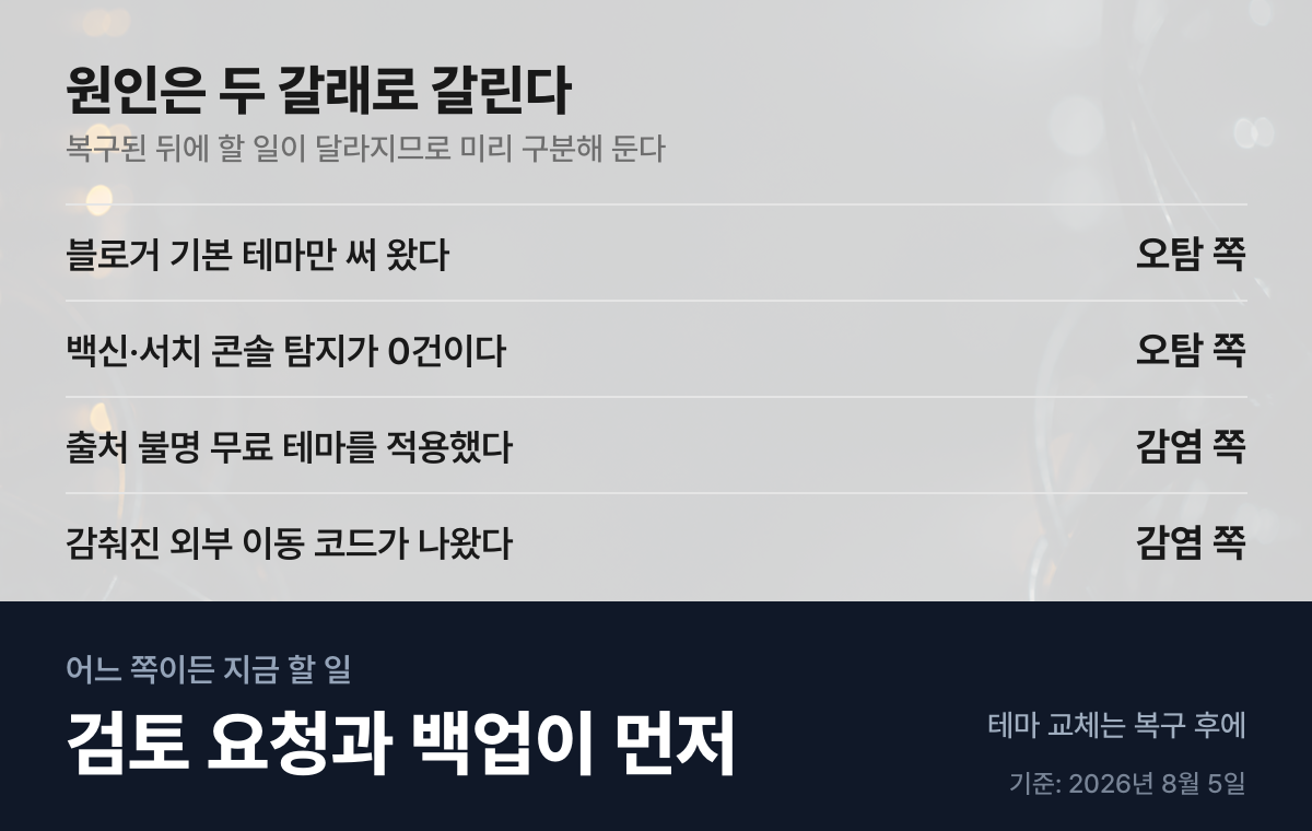 블로그스팟 차단 원인을 오탐과 실제 감염으로 구분하는 판별 기준